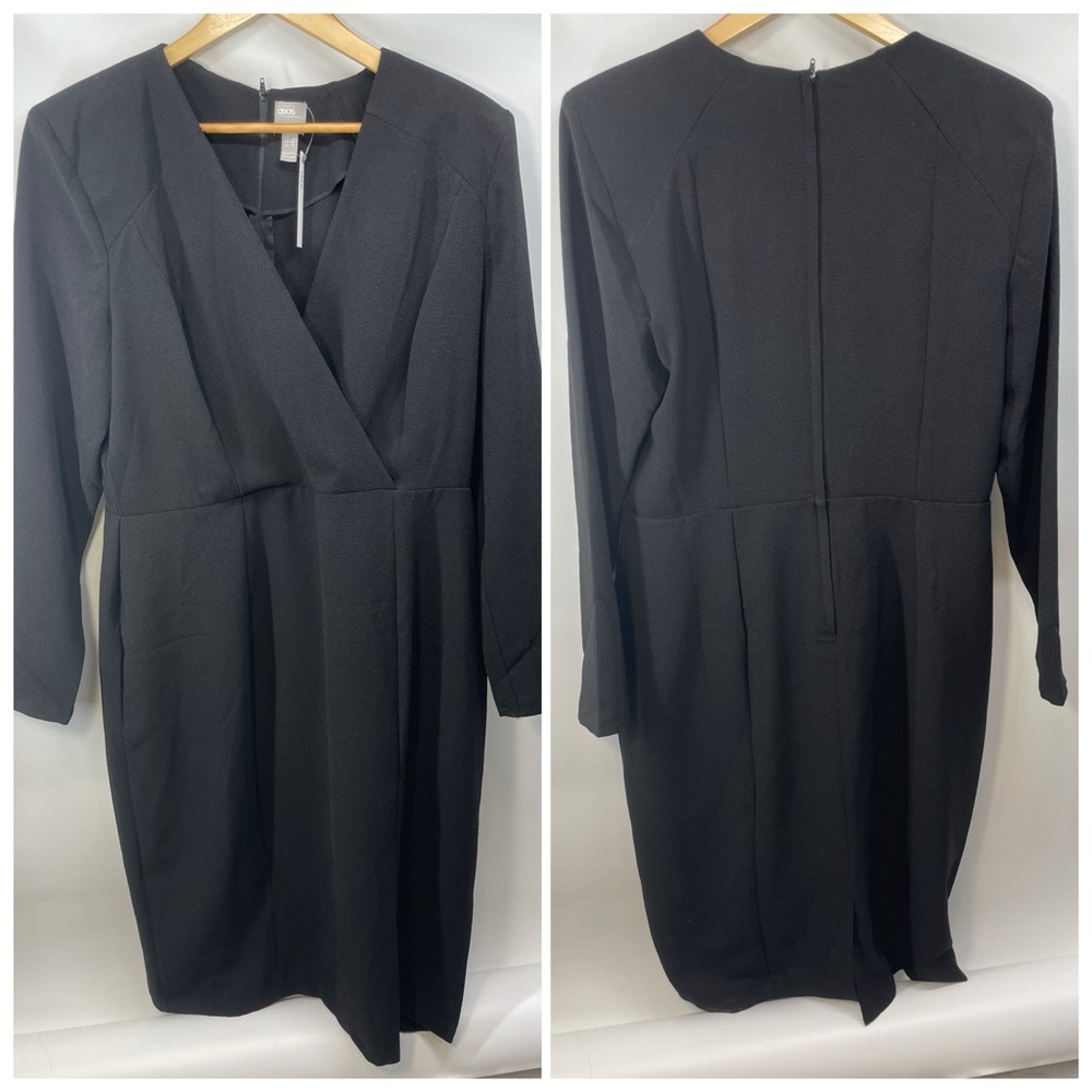 Asos | Black Faux Wrap 3/4 Sleeve Dress Size 14